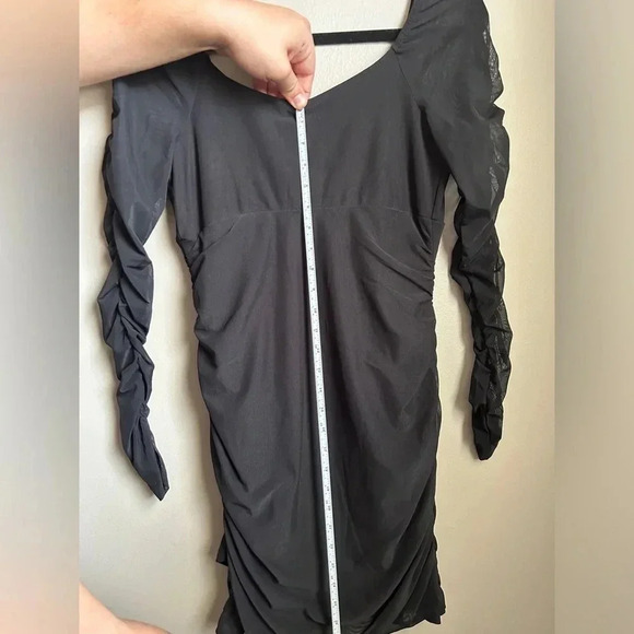 Hollister Y2K Black Long Sleeve Mesh Ruched Mini Bodycon Dress Size M NWOT - Picture 7 of 7